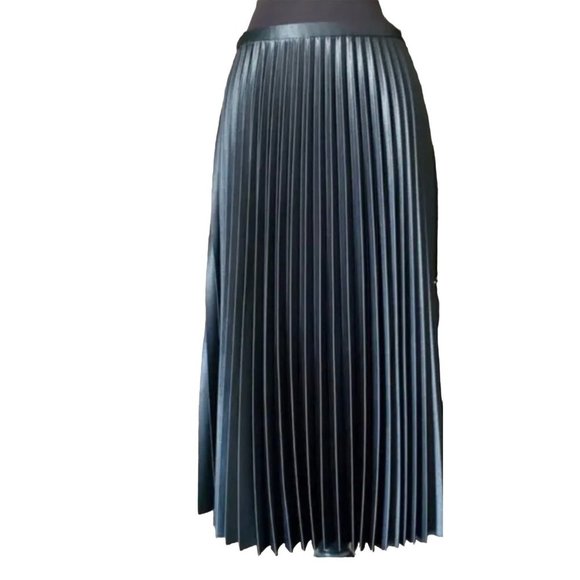 ZARA Woman Black Metallic Micro Pleated Accordian Midi Skirt Size S - Picture 3 of 7